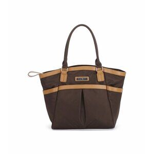Perry Mackin Harper Brown Nylon w/ Leather Trim Diaper Bag $176 ns8/30